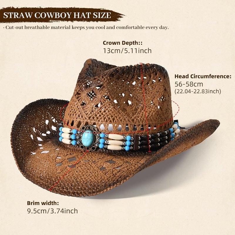 Willheoy Straw Cowboy Hat for Men Womens Straw Cowgirl Hat Summer Western Cowboy Hats with Wide Brim for Cowgirls and Cowboys - Image 3